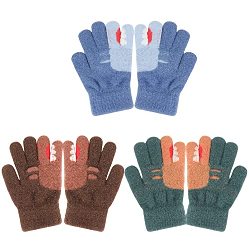 QKURT 3 Paare Kinder Winterhandschuhe Vollfinger Strickhandschuhe Warme Fleece Stretch Fahrradhandschuhe für Mädchen Jungen, 5-10 Jahre Alt von QKURT