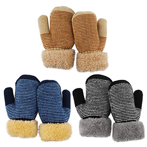 QKURT 3 Paare Kleinkind Stretch-Fäustlinge, Kinderhandschuh Verdickte Strickhandschuhe Winterhandschuhe Warme Handschuhe für 1-3 Jahre Junge Mädchen Draußen von QKURT