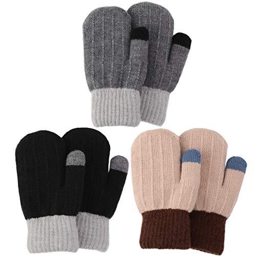 QKURT 3 Paare Kleinkind Stretch-Fäustlinge, Kinderhandschuh Verdickte Strickhandschuhe Winterhandschuhe Warme Handschuhe für 1-3 Jahre Junge Mädchen Draußen von QKURT