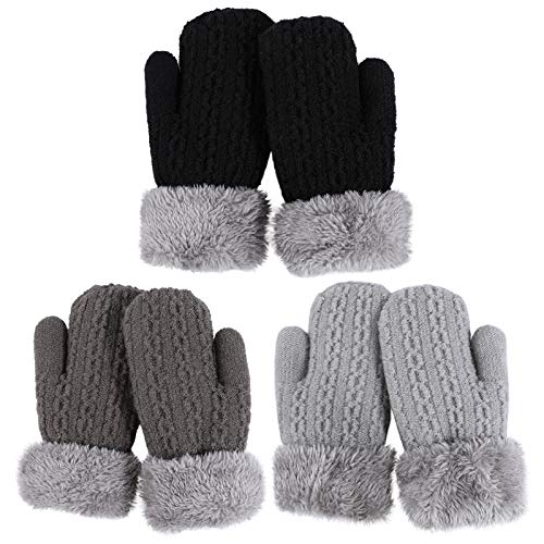 QKURT 3 Paare Kleinkind Stretch-Fäustlinge, Kinderhandschuh Verdickte Strickhandschuhe Winterhandschuhe Warme Handschuhe für 1-3 Jahre Junge Mädchen Draußen von QKURT