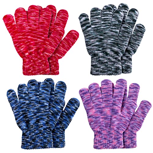 QKURT 4 Paar Winter Kinder Strickhandschuhe, Zauberhandschuhe für Kinder mit Tarnfarbe Unisex-Vollfinger-Stretch-Handschuhe für 2-6 Jahre Jungen und Mädchen von QKURT