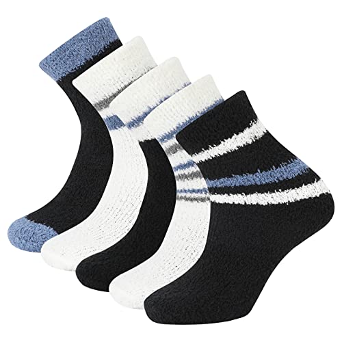 QKURT 5 Paar Herren Thermosocken, Klassische Colorway flauschige Socken Thermische gemütliche Socken Weiche und bequeme Bodensocken für Männer, Jungen von QKURT