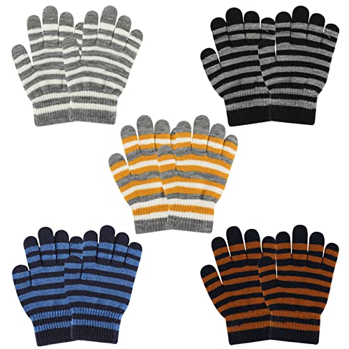 QKURT 5 Paar Kinder Winter Zauberhandschuhe, dehnbare warme Kinder Handschuhe Unisex Strickhandschuhe warme Vollfinger Fäustlinge für Mädchen und Jungen im Alter von 6 bis 12 Jahren von QKURT