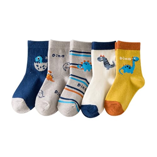 QKURT 5 Paar Socken für Kleinkinder, Socken mit Dinosaurier, Sportsocken, Söckchen, Baumwollsocken, Socken für den Sommer, Freizeitsocken für Kinder im Alter von 1–5 Jahren von QKURT
