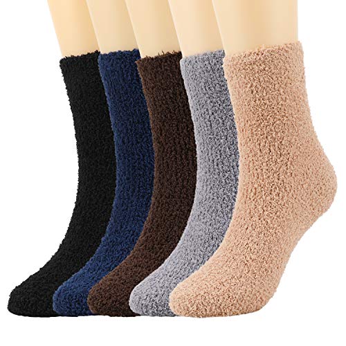 QKURT 5 Paar flauschige Socken für Männer, flauschige Bettsocken Gemütliche Schlafsocken Dicke Winter Slipper Socken für Jungen Männer von QKURT