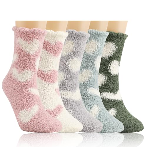 QKURT 5 Paare Flauschige Socken,Winter Kuschelsocken Warme Socken Bettsocken Haussocken für zu Hause Schlafen von QKURT