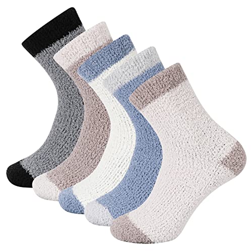 QKURT 5 Paare Männer Kuschelige Socken, Fuzzy Flauschige Socken Koralle Fleece Socken Jungen weich Bettsocken Hausschuh Socken Cozy Geschenk Schlafsocken für den kalten Winter von QKURT