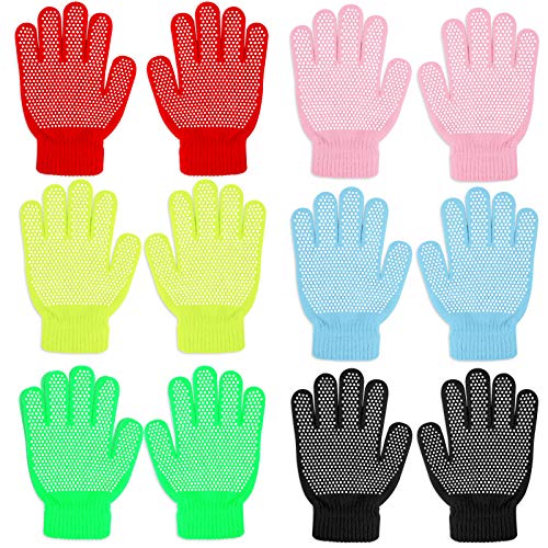QKURT 6 Paar Kinder Anti-Rutsch-Handschuhe, Winterwarme Stretchhandschuhe Unisex Stretchhandschuhe Vollfingerhandschuhe Winterhandschuhe für Jungen und Mädchen im Alter von 5 bis 8 Jahren von QKURT