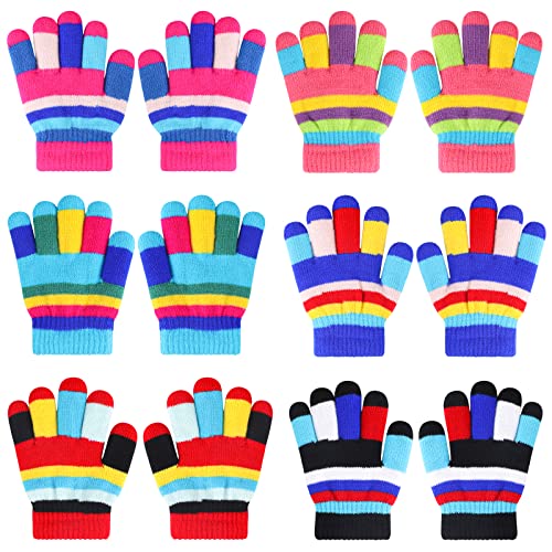 QKURT 6 Paar Kinder Magic Handschuhe,Unisex Vollfinger Kinder Stretch Handschuhe mit mehrfarbigem Warme Strickfäustlinge Thermo Kinder Winterhandschuhe Geeignet für 1-3 Jahre von Jungen und Mädchen von QKURT