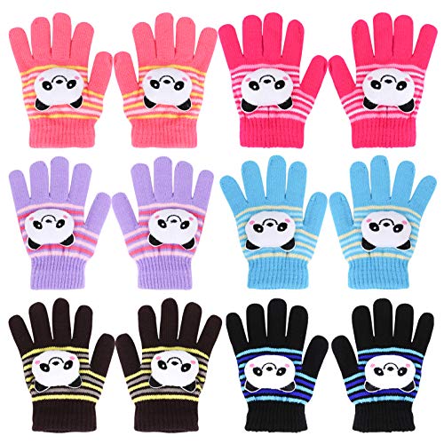 QKURT 6 Paar Kinderhandschuhe, Stretch Vollfinger Handschuhe Winter Warme Strickhandschuhe für 2~5 Jahre alte Kinder Mädchen Jungen Schule Pendeln im Freien spielen von QKURT