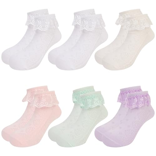 QKURT 6 Paar Söckchen mit Rüschen für Mädchen – Weiße Ballettsocken aus Spitze für Kinder, perfekt für die Schule und Partys QKURT 6 Paar Söckchen mit Rüschen für Mädchen – Weiße Ballettsocken aus Spitze für Kinder, perfekt für die Schule und Partys von QKURT