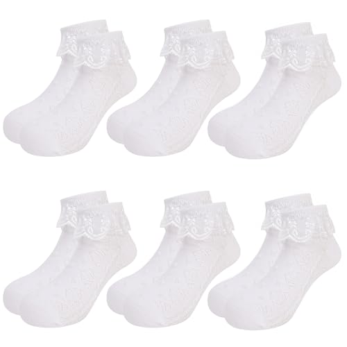QKURT 6 Paar Söckchen mit Rüschen für Mädchen – Weiße Ballettsocken aus Spitze für Kinder, perfekt für die Schule und Partys QKURT 6 Paar Söckchen mit Rüschen für Mädchen – Weiße Ballettsocken aus Spitze für Kinder, perfekt für die Schule und Partys von QKURT
