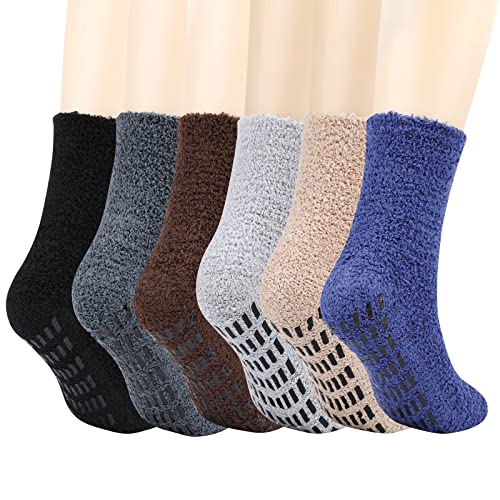 QKURT 6 Paar flauschige Socken, flauschige Socken für Männer und Frauen mit Anti-Rutsch-Griff Thermo-Kuschelsocken Winter warme Bodensocken Slipper Socken von QKURT