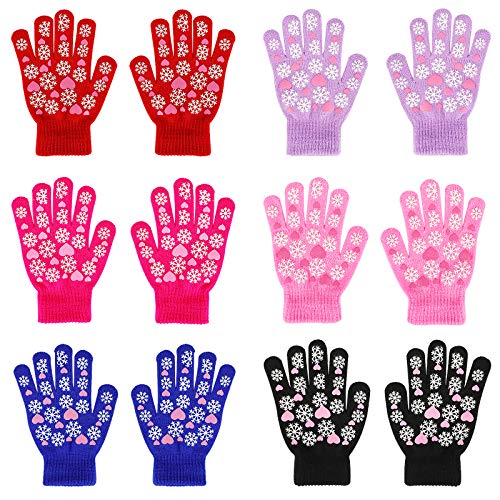 QKURT 6 Paare Kinderhandschuhe,Voller Finger Kinder Winterhandschuhe Strickhandschuhe Geeignet für Kinder im Alter von 5 bis 13 Jahren von QKURT