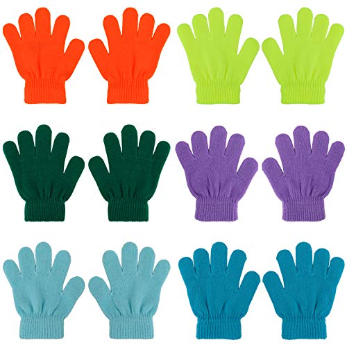 QKURT 6 Paare Magic Stretch Handschuhe, Vollfinger Winter gestrickte Magic Stretch Handschuhe Warme Handschuhe für 5~13 Jahre alte Kinder Mädchen Jungen von QKURT