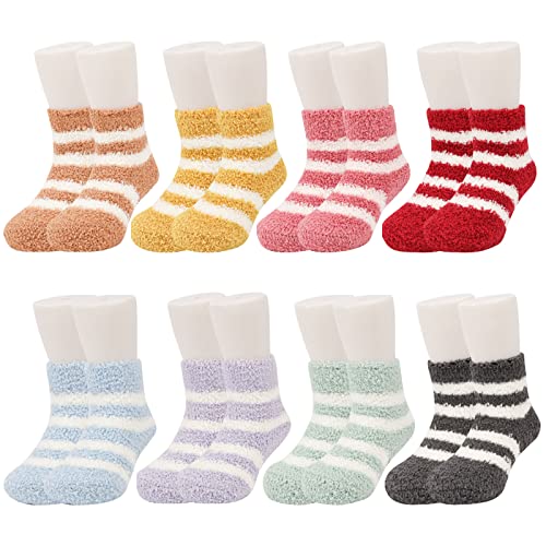 QKURT 8 Paar rutschfeste Baby-Flauschsocken, Kleinkind-Thermo-Kuschelbettsocken Hausschuhe für Jungen und Mädchen, 0-2 Jahre von QKURT