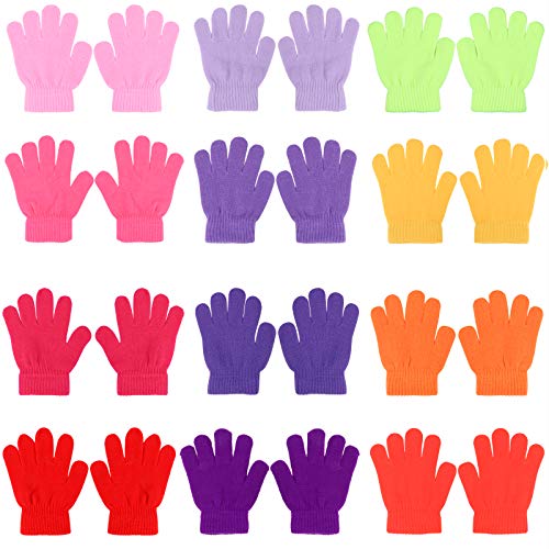 QKURT Kinder Winter Handschuhe,12 Packungen volle Finger Strickhandschuhe Kinder Winterhandschuhe zum Pendeln Beim Skifahren von QKURT