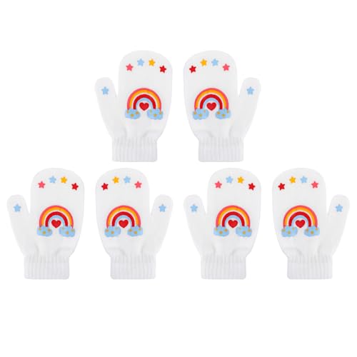 QKURT Kleinkinder-Fäustlinge, 3 Paar Magische Kinderhandschuhe, Warme Winterhandschuhe mit Regenbogenmuster Dehnbare Fäustlinge Passend für 1–3 Jahre alte Babys Mädchen von QKURT