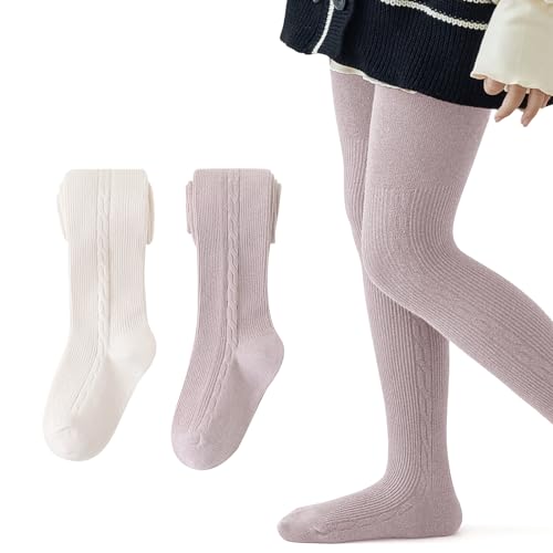 QKURT Mädchen Warme Strumpfhosen, 2 Pack Stricken für Kinder Schule Uniform, Kleine Mädchen Baumwolle Strümpfe für Kleinkind Kind 1-10 Jahre von QKURT