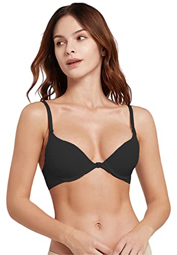 QLEVAK BH Damen Push Up Vorderverschluss Gepolstert BH Vorne Zum Schließen Eleganter Push-up-Bügel-BH Balconette Bra Sexy BHS,Schwarz,75C von QLEVAK