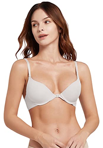 QLEVAK BH Damen Push Up Vorderverschluss Gepolstert BH Vorne Zum Schließen Eleganter Push-up-Bügel-BH Balconette Bra Sexy BHS,Weiß,80B von QLEVAK