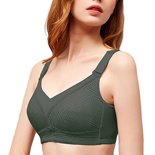 QLEVAK Damen BHS Ohne Spitzen Bügel Weicher Damen Push-Up BHS Gepolstert Einstellbar Breite Schultergurte Atmungsaktiv Klassische Bustier Damen BH,Grün,XL von QLEVAK