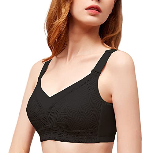 QLEVAK Damen BHS Ohne Spitzen Bügel Weicher Damen Push-Up BHS Gepolstert Einstellbar Breite Schultergurte Atmungsaktiv Klassische Bustier Damen BH,Schwarz,L von QLEVAK