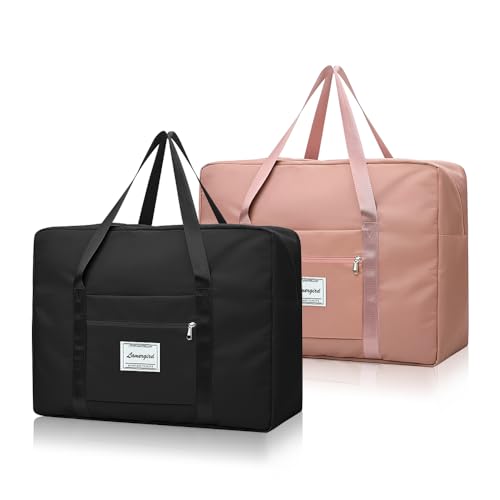 2 Stück Faltbare Reisetasche, Handgepäck Tasche Wasserdicht Leicht, Untersitz Urlaub Reisetasche, Handgepäck Tasche für Frauen, 52x38x19CM Weekender Kliniktasche Geburt Koffer (2PCS, L-52x38x19CM) von QLFJ-FurDec