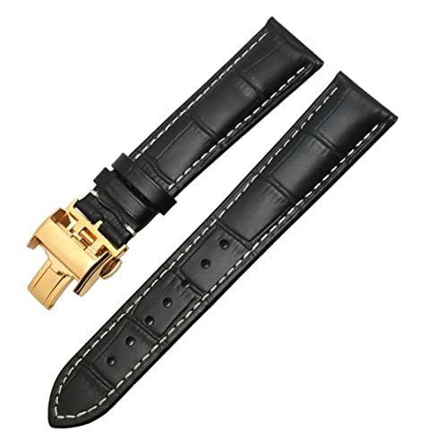 QLKFTRVNH CAREG Uhr Armband kompatibel mit Masters Collection Echtes Leder Männer Watch Strap Watch Zubehör Versicherungsschließe Uhrenband Gürtel Durable(Black-Gold Clasp2,20mmWithLOGO) von QLKFTRVNH