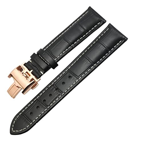 QLKFTRVNH CAREG Uhr Armband kompatibel mit Masters Collection Echtes Leder Männer Watch Strap Watch Zubehör Versicherungsschließe Uhrenband Gürtel Durable(Black-Rose Clasp2,19mmWithLOGO) von QLKFTRVNH