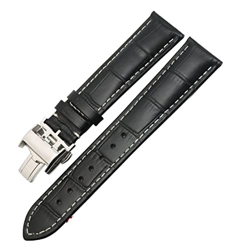 QLKFTRVNH CAREG Uhr Armband kompatibel mit Masters Collection Echtes Leder Männer Watch Strap Watch Zubehör Versicherungsschließe Uhrenband Gürtel Durable(BlackSilverClasp2,21mmWithLOGO) von QLKFTRVNH