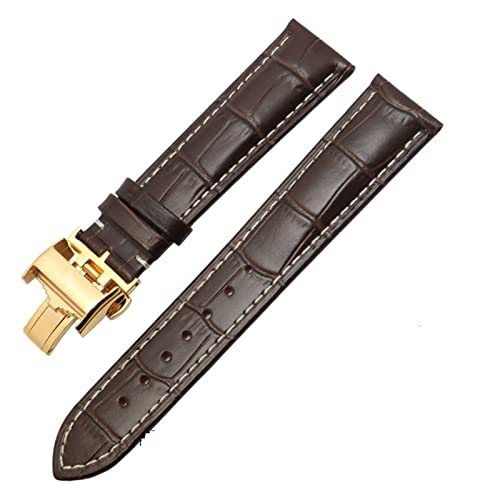 QLKFTRVNH CAREG Uhr Armband kompatibel mit Masters Collection Echtes Leder Männer Watch Strap Watch Zubehör Versicherungsschließe Uhrenband Gürtel Durable(Brown-Gold Clasp2,20mmWithLOGO) von QLKFTRVNH