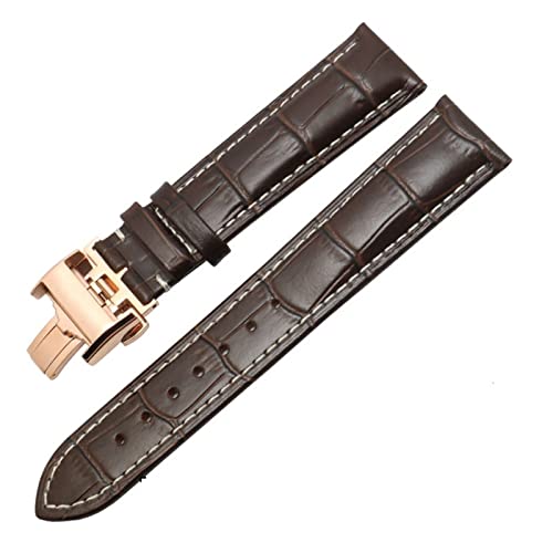 QLKFTRVNH CAREG Uhr Armband kompatibel mit Masters Collection Echtes Leder Männer Watch Strap Watch Zubehör Versicherungsschließe Uhrenband Gürtel Durable(Brown-Rose Clasp2,20mmWithLOGO) von QLKFTRVNH