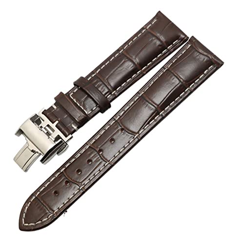 QLKFTRVNH CAREG Uhr Armband kompatibel mit Masters Collection Echtes Leder Männer Watch Strap Watch Zubehör Versicherungsschließe Uhrenband Gürtel Durable(BrownSilverClasp2,14mmWithLOGO) von QLKFTRVNH