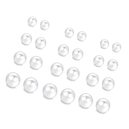 QLKILYR 12 Paar Perlenohrstecker, Hypoallergene Imitation Perlen Ohrringe, Edelstahl Runde Kugel Perlen Ohrstecker Gemischte Größen Ohrstecker Set für Frauen Mädchen, Edelstahl, Kein Edelstein von QLKILYR
