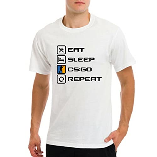 CS GO Counter Strike Global Offensive eat Sleep Repeat Gamer t-Shirt White(Medium) von QLKNSC