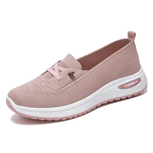 Slip-On-Sneaker für Damen, atmungsaktiv, Netzgewebe, gewebt, niedrig, leicht, breite Breite, rutschfeste Schuhe, Pink, 42 EU von QLPOU