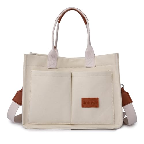 QLTYTUI Damen Umhängetasche Tote Bag Tasche, Canvas Bag Groß Mehrfachtasche Shopper Tasche Handtasche Schultertaschen (Beige) von QLTYTUI