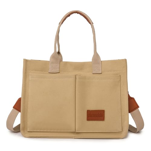 QLTYTUI Damen Umhängetasche Tote Bag Tasche, Canvas Bag Groß Mehrfachtasche Shopper Tasche Handtasche Schultertaschen (Khaki) von QLTYTUI