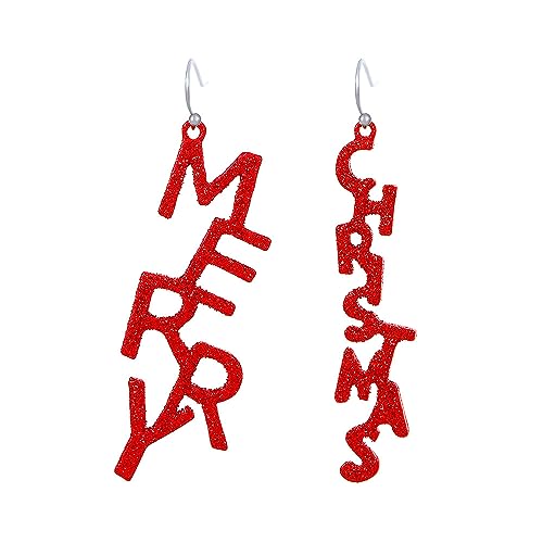 QLUYCKW Glitzernde Weihnachts-Buchstaben-Ohrringe, handgefertigt, elegante Legierung, rote Glitzer-Pailletten, Frohe Statement-Hängeohrringe, Urlaubsschmuck für Frauen, Medium, Legierter Stahl, Kein von QLUYCKW