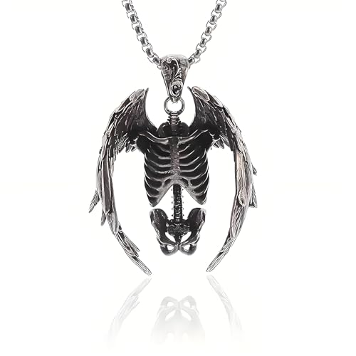 QLUYCKW Punk Skelett Schädel Halskette Silber Gothic Gefangenschädel Anhänger Halskette Biker Rock Schmuck Geschenk für Männer Frauen, Medium, Zink, Kein Edelstein von QLUYCKW