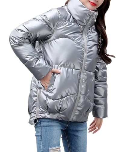 QLXYYFC Damen Puffer Jacke Einfarbige Winterjacke Warm Stehkragen Übergangsjacke Glänzend Daunenjacke Kurz Geschnitten Wattierte Steppjacke Jacke (Color : Grey, Size : XXL) von QLXYYFC