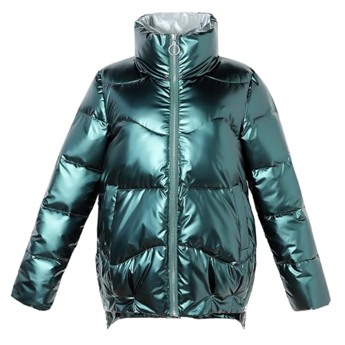 QLXYYFC Damen Puffer Jacke Einfarbige Winterjacke Warm Stehkragen Übergangsjacke Glänzend Daunenjacke Kurz Geschnitten Wattierte Steppjacke Jacke (Color : Verde, Size : XXL) von QLXYYFC