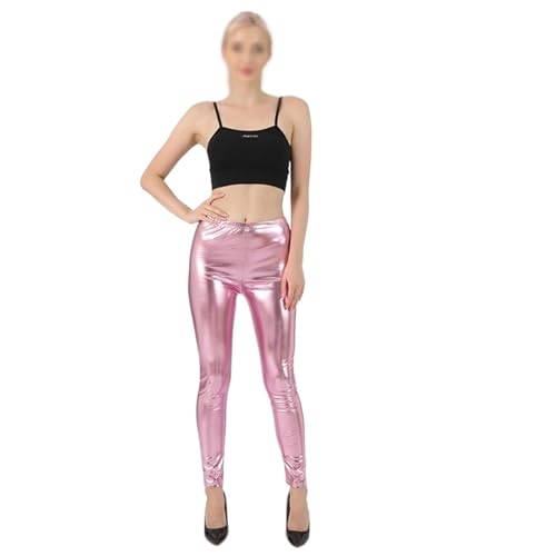 QLXYYFC Glänzende Damen-Leggings Hoch Taillierte Stretch-Leggings Wet-Look-Metallic-Disco-Hosen Tanz-Yoga-Hosen Strumpfhosen Lounge-Röhrenhosen Dehnbare Slim-Fit-Hosen Für Tanzbekleidung, Nachtclub ( von QLXYYFC