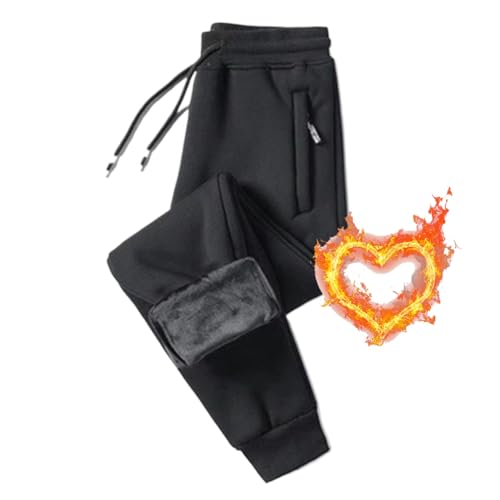 QLXYYFC Herren Gefütterte Warm Sporthose Mit Taschen Sweathose Baumwolle Mit Sherpa Dicke Thermo Loungehose Für Winter Herren Sweatpants Männer Fleecehose (Color : Black-a, Size : 6XL) von QLXYYFC