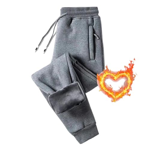 QLXYYFC Herren Gefütterte Warm Sporthose Mit Taschen Sweathose Baumwolle Mit Sherpa Dicke Thermo Loungehose Für Winter Herren Sweatpants Männer Fleecehose (Color : Gray-a, Size : 7XL) von QLXYYFC