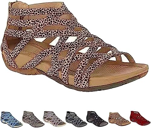 QLXYYFC Hohle römische Gladiator-Sandalen mit runder Zehenpartie, Damen-Sommersandalen mit Bandage-Design, Damen-Sommer-Strand-flache Spitze-offene Zehenschuhe (Color : Brown, Size : 41EU) von QLXYYFC