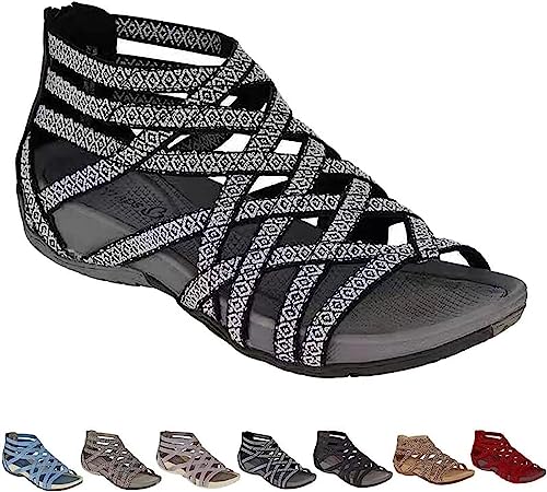 QLXYYFC Hohle römische Gladiator-Sandalen mit runder Zehenpartie, Damen-Sommersandalen mit Bandage-Design, Damen-Sommer-Strand-flache Spitze-offene Zehenschuhe (Color : Silver-a, Size : 36EU) von QLXYYFC