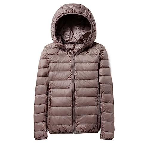 QLXYYFC Lässige, leichte Damen-Daunenjacke mit Kapuze, verstaubar, einfarbig, Puffermäntel, Jacke, Größe: M-XXXXXL (Color : Brown, Size : 4XL) von QLXYYFC