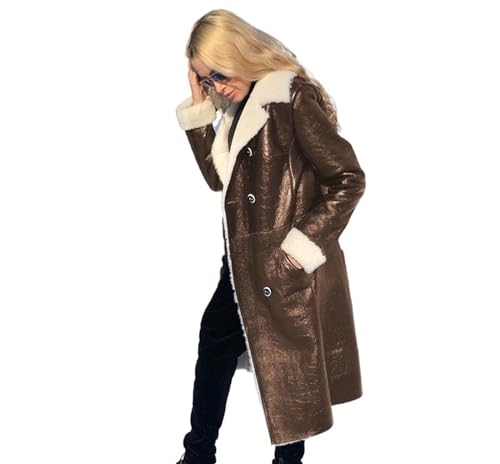 QLXYYFC Ledermantel für Damen Trenchcoats mit Knöpfen, Lange -Pu-Lederjacken Winter Parka Weiches Innenmaterial (Color : Brown, Size : S) von QLXYYFC